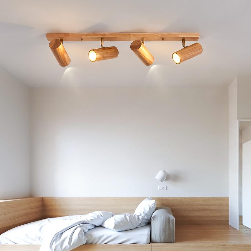Simple Nordic Wood Spotlights Indoor Lighting Ficture for Living Room, TV Wall, Clothing Store Track Lamp, LED Light Hoom Decor