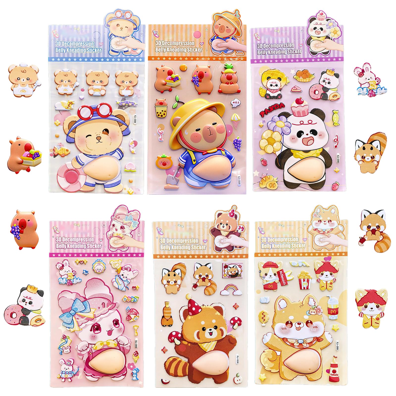 

Aninako Puni Puni Seal Animals 3D Belly Stickers Chubby Dog Puffy Marshmallow Stress Relief Notebook Phone Diary Craft Supplies Set 6 A+B