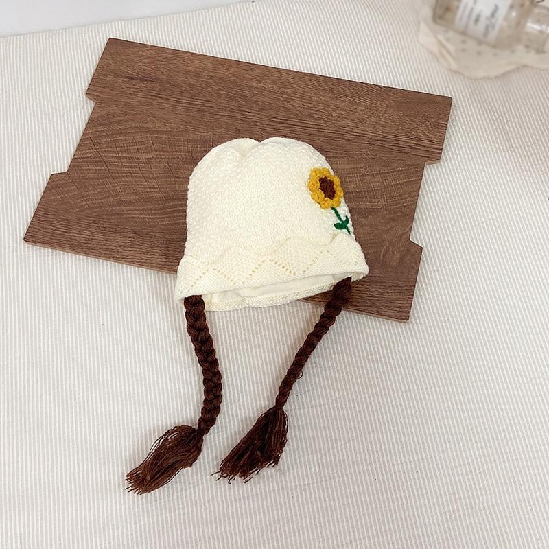 

Детская вязаная шапка, теплая ветрозащитная шапка для защиты ушей, симпатичная шерстяная косичка, детская шапка белый