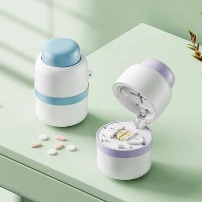 קופסת גלולות ניידת 2 ב-1 עם חותכן גלולות לחיתוך גלולות קטנות או גדולות לחצי ורבע, קופסת ארגונית גלולות לנסיעות