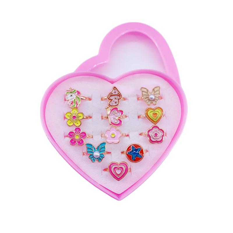 6/12/36pcs Adjustable Rings for Girls Pretend Play Makeup Toys for kids Cartoon Jewelry Alloy Rings Birthday Gifts for Girls