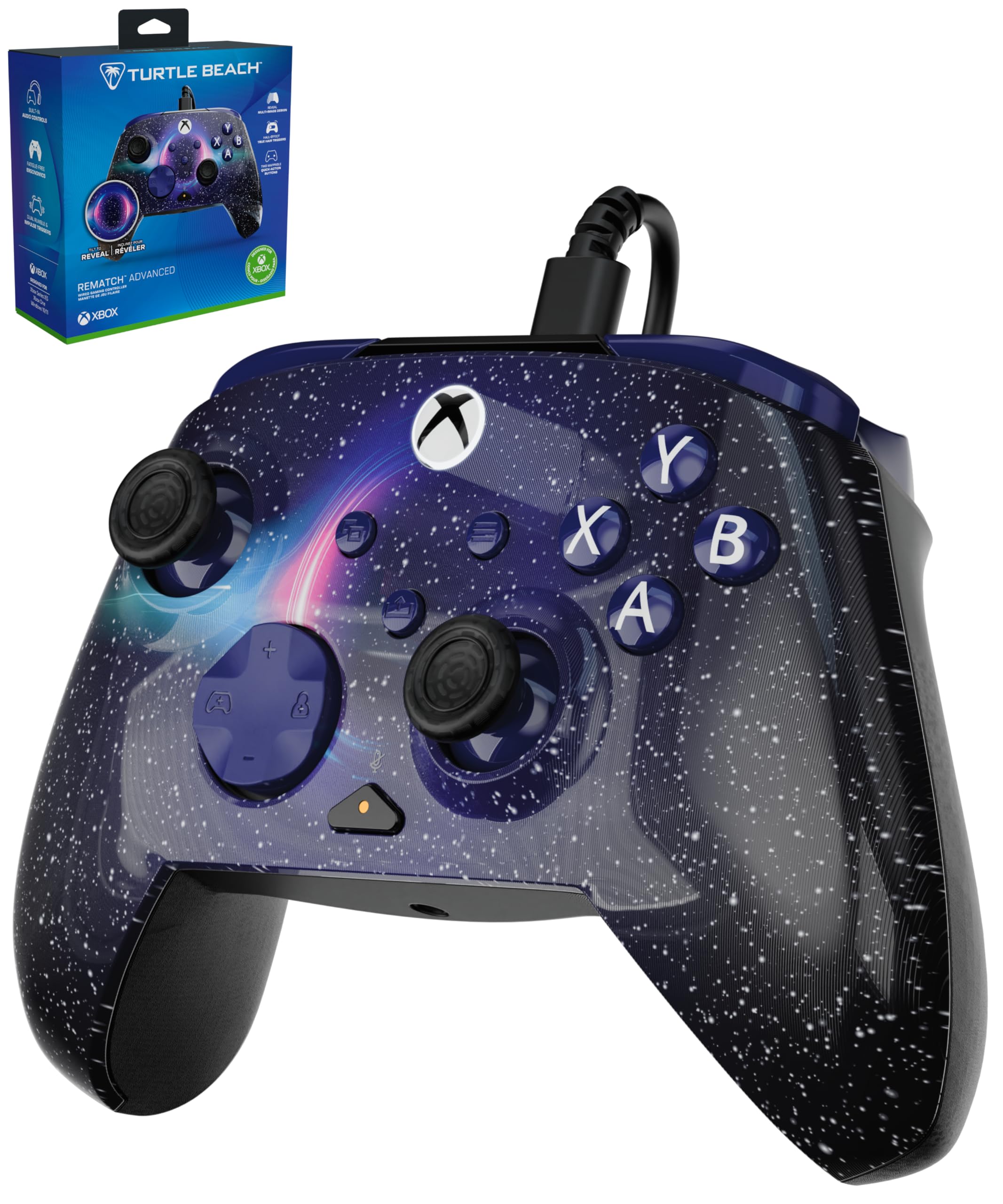 

Officially Licensed by Turtle Beach Rematch Advanced Dark Cosmos Compatible with Xbox Series Xbox and Windows PC Lenticular Hair Mappable Back Audio