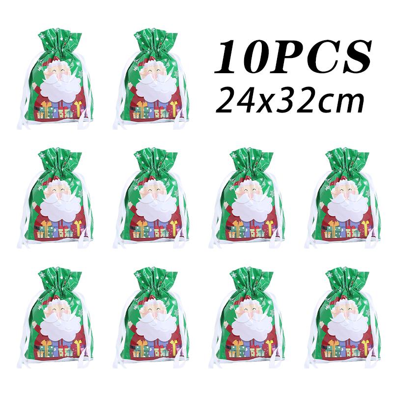 10pcs  Christmas Drawstring Gift Bag Party Children Kid Candy Gift Bag Aluminum Foil Box Happy New Year Xmas Eve 2025