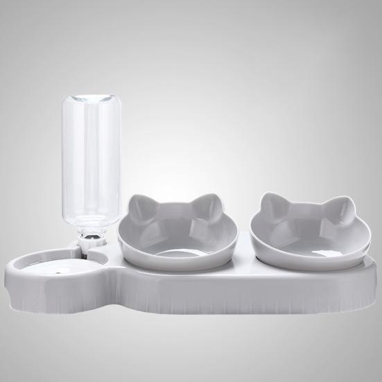 Double Pet Food Bowl And Water Bottle Set 3-in-1 Detachable Tilted Cat Dog Feeder Bowl with Automatic Water Dispenser for Small Medium Dogs Cats