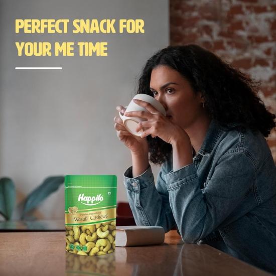 Happilo Premium International Wasabi Cashew 160g, Crunchy Texture, Rich In Fiber, Protein, Healthy Snacks