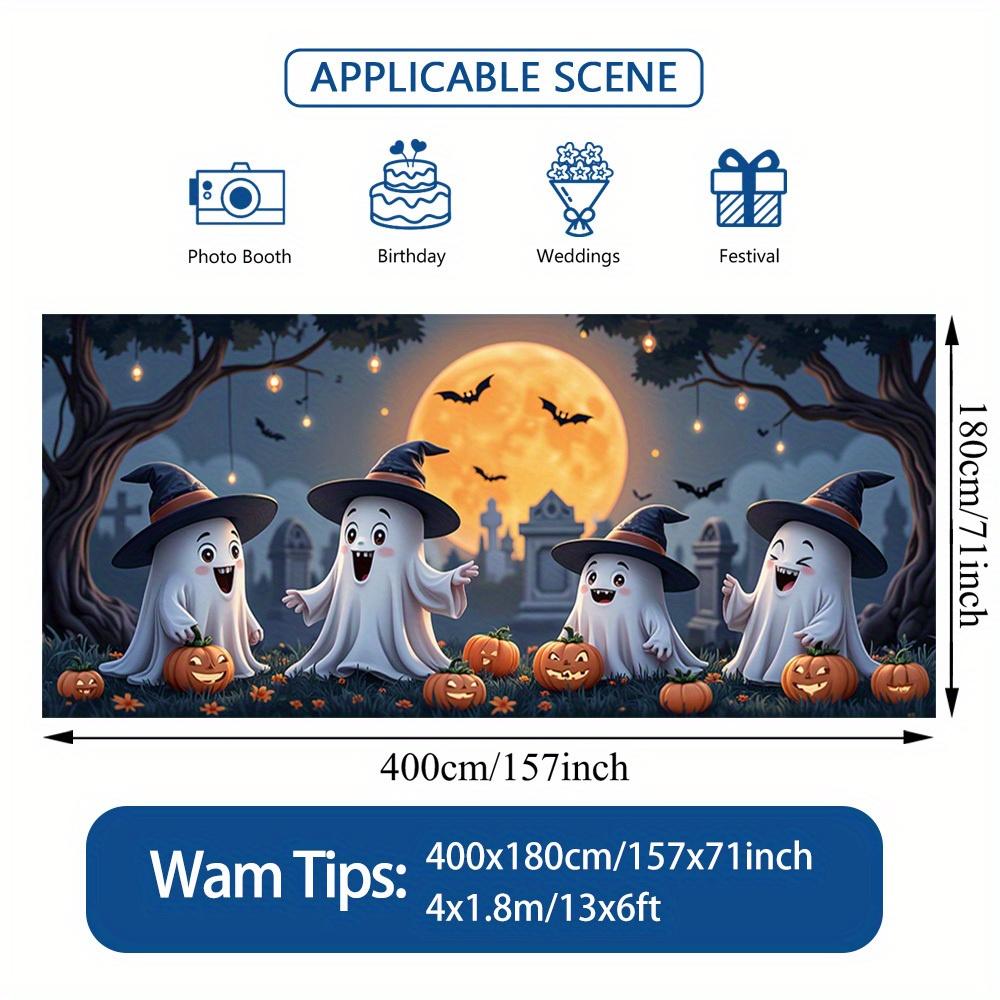 One Large Halloween Garage Door Decoration Banner - Featuring Cute Ghosts Pumpkins Full Moons Bats and Cemetery scenes.PMJ