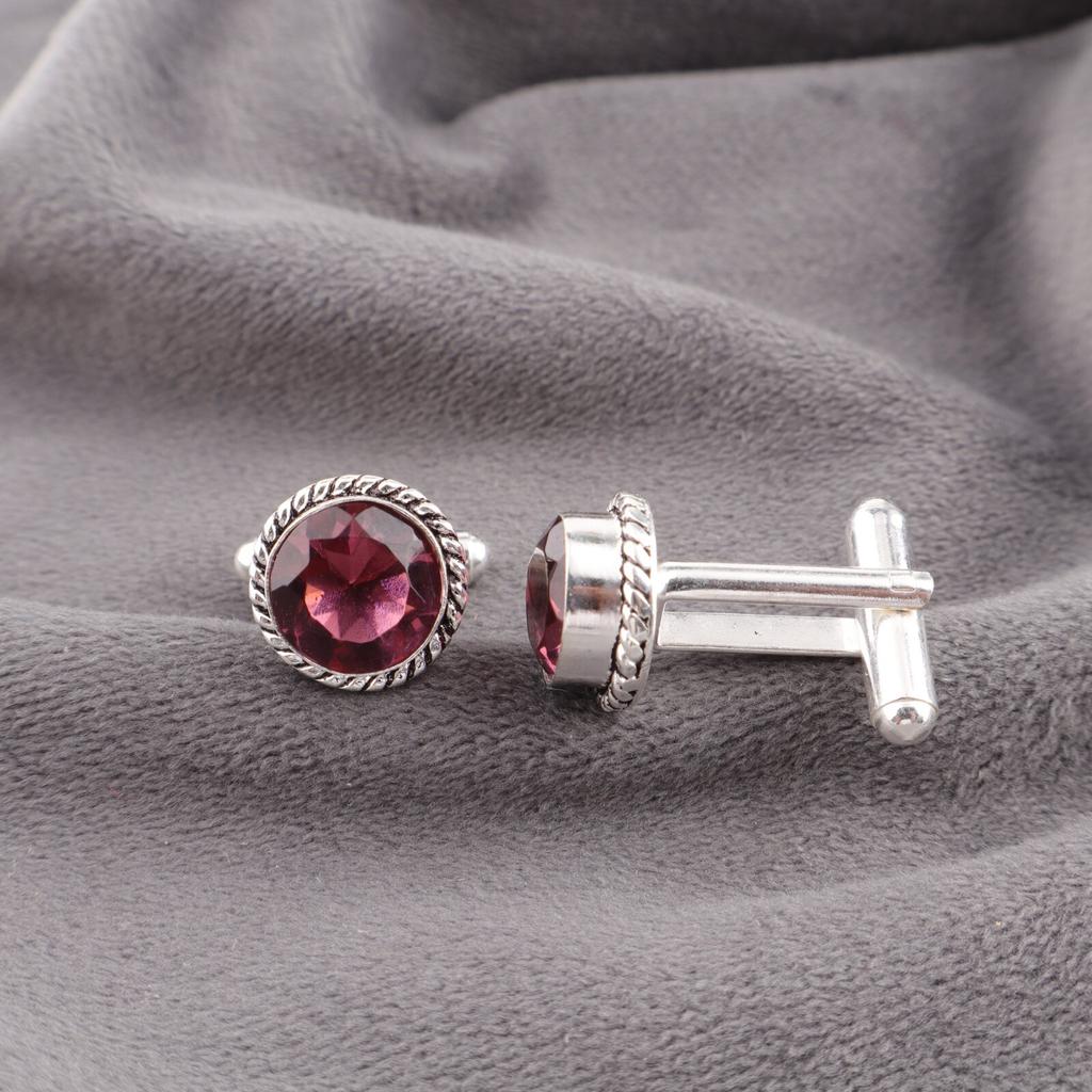 Rhodolite Gemstone 925 Sterling Silver Handmade Jewelry Men Suit Cufflinks 0.51" CL-3-14
