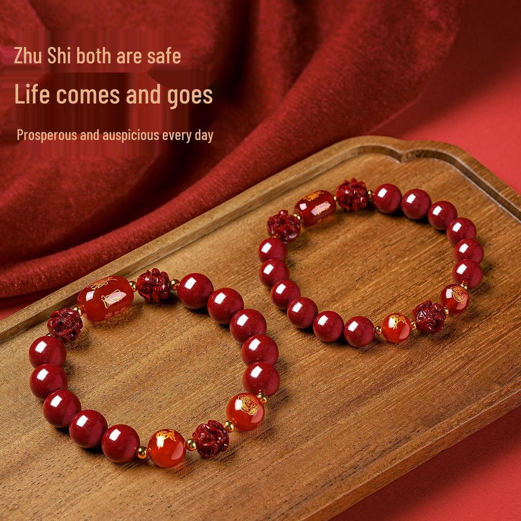 Genuine Cinnabar Hexagonal Bracelet for Men & Women - Three Horse Year Design