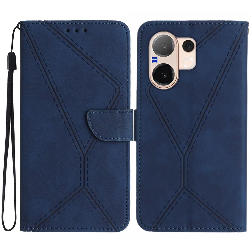 For Vivo V60 5G Case Skin Touch Lines Imprinted PU Leather Flip Phone Cover