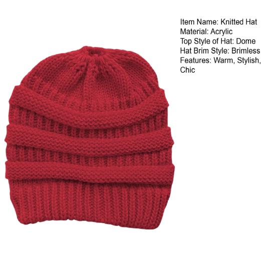 Women's Ponytail Hat Winter Warm Knitted Hat with Ponytail Tail Hole Soft Stretch Cable