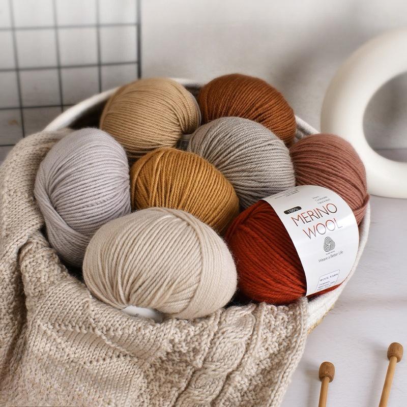 100% Pure Wool Yarn Merino Wool Yarn Handmade DIY Woven Scarf Hat Morandi Color Medium Thick Stick Needle Hand Knitted Yarn Ball