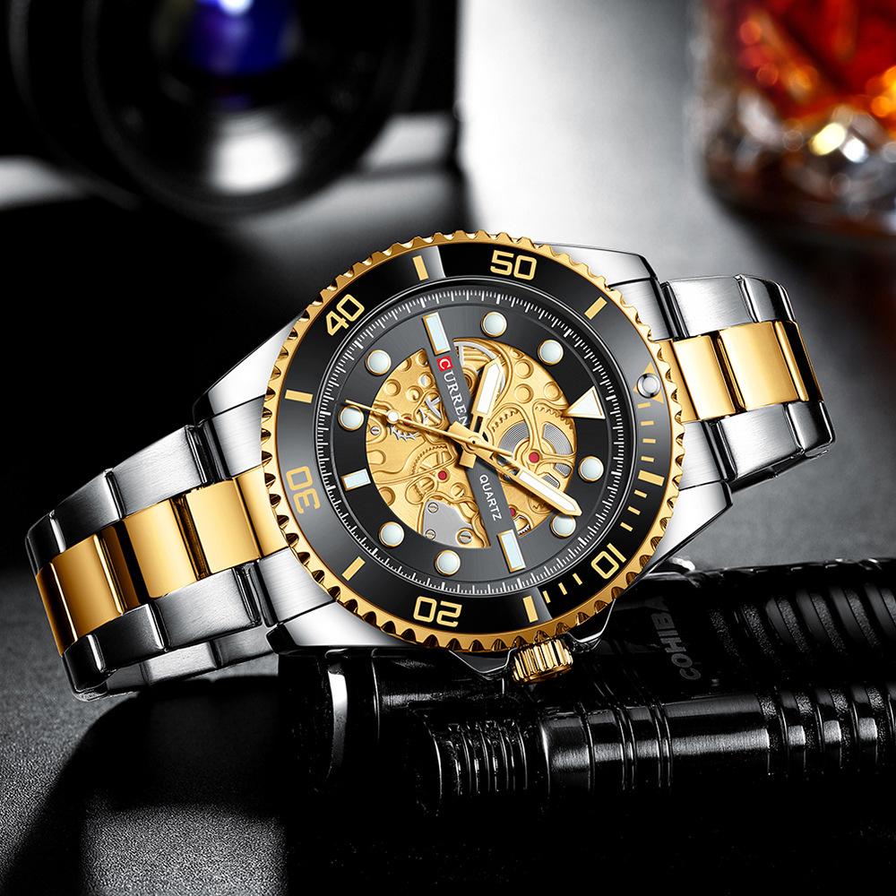 CURREN Fashion Business Men's Watch Quartz Waterproof Night Light Unique Rotating Bezel Luxury Watches