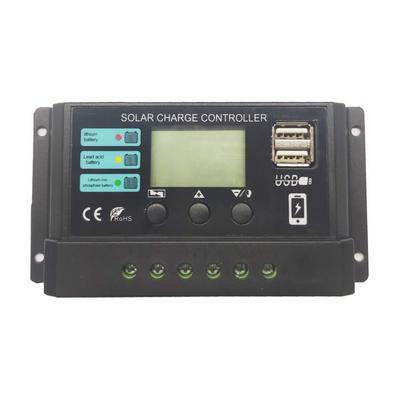 10A/20A/30A Solar Charge Controller Dual USB Port 12V 24V Solar Panel PV Controller PWM Adjustable for Lead-Acid Lithium Battery