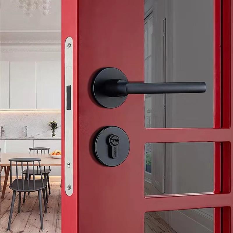 Split Silent Door Lock Door Hardware Black Space Aluminum Door Handle Interior / Bedroom Door Lock