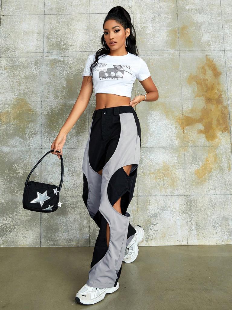 Rose Beauty A Rave Two Tone Cut Out Cargo Pants