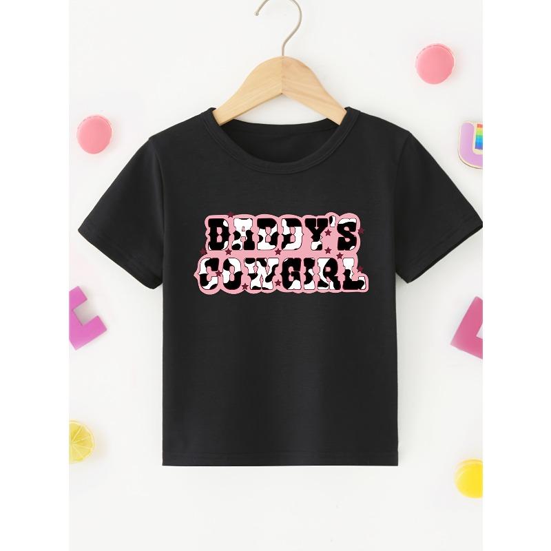 European sizes Girl s Daddy s Cow Girl Letter Print Simple Versatile Creative Casual T-Shirt 98cm чёрный