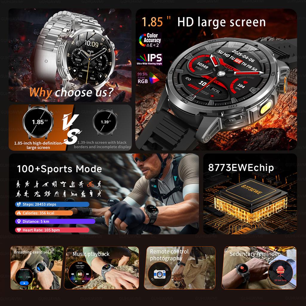 2026 Nou  Aventură în Aer Liber  Baterie Mare de 1000mAh  Ceas Inteligent de 1,85"  Impermeabil 10ATM  Apel Vocal  Sport  Bărbați  GPS  Brățară Fitness