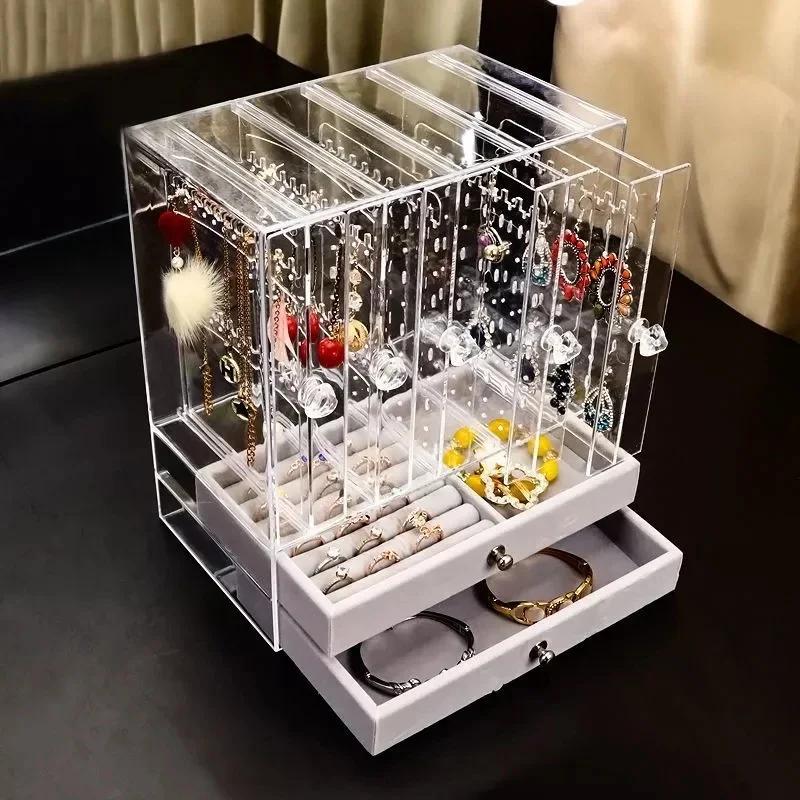 Multifunctional Transparent Jewelry Box Dustproof Display Stand Three-dimensional Large Capacity Necklace Earring Storage Boxs
