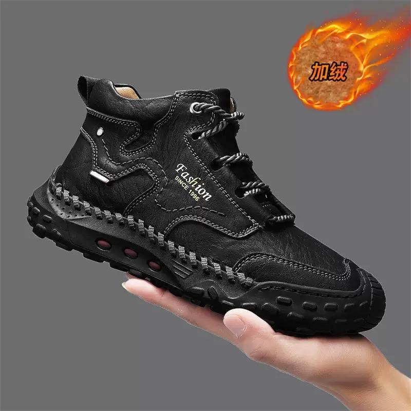 Rozmiar 48 Buty Męskie Luksusowe Ręcznie Robione Skórzane Buty na Platformie dla Mężczyzn Męskie Buty Outdoorowe Turystyczne Wysokiej Jakości Ciepłe Zamszowe Botki