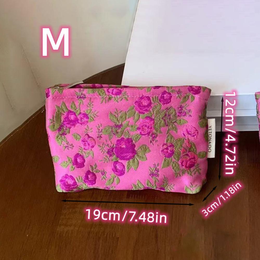Polyester Canvas Flower Clutch Bag Flower Pattern Zipper Closure Cosmetic Storage Pouch Large Capacity Portable Makeup Bag