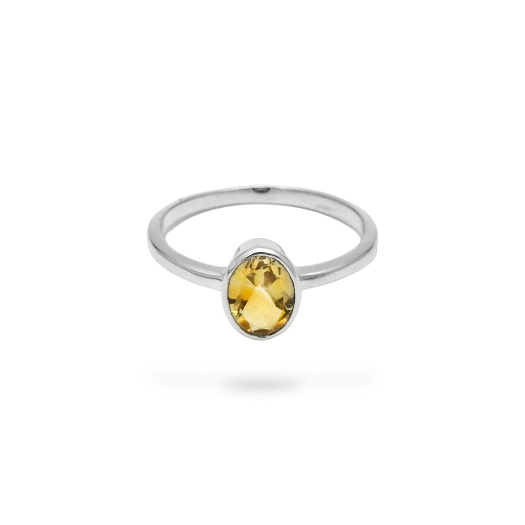 Minimalist Citrine Ring: 925 Sterling Silver, Yellow Gemstone