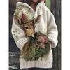 Damen Strickjacke mit Kapuze 3D Tierdruck Einreiher Langarm Mantel mit Taschen