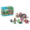 Playmobil 71821 tricératops avec bébé et explorateur, dinos, 29 pièces, dès 4 ans