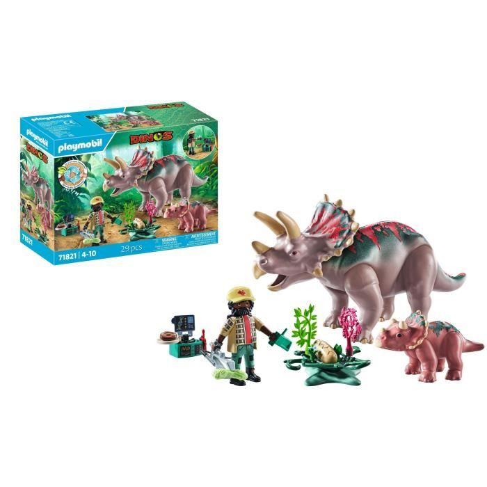 Playmobil 71821 tricératops avec bébé et explorateur, dinos, 29 pièces, dès 4 ans