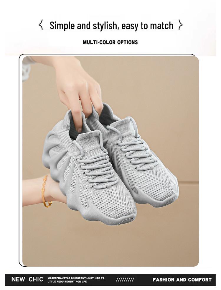 Letní dámské ponožkové tenisky Flyknit - Korejský styl, Všestranné, Ležérní trendy tatínkovské boty