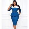 Large Size Women Summer Fashion Patchwork Mid Sleeves Dress Ladies One Piece Elegant Ruffled Business Dress