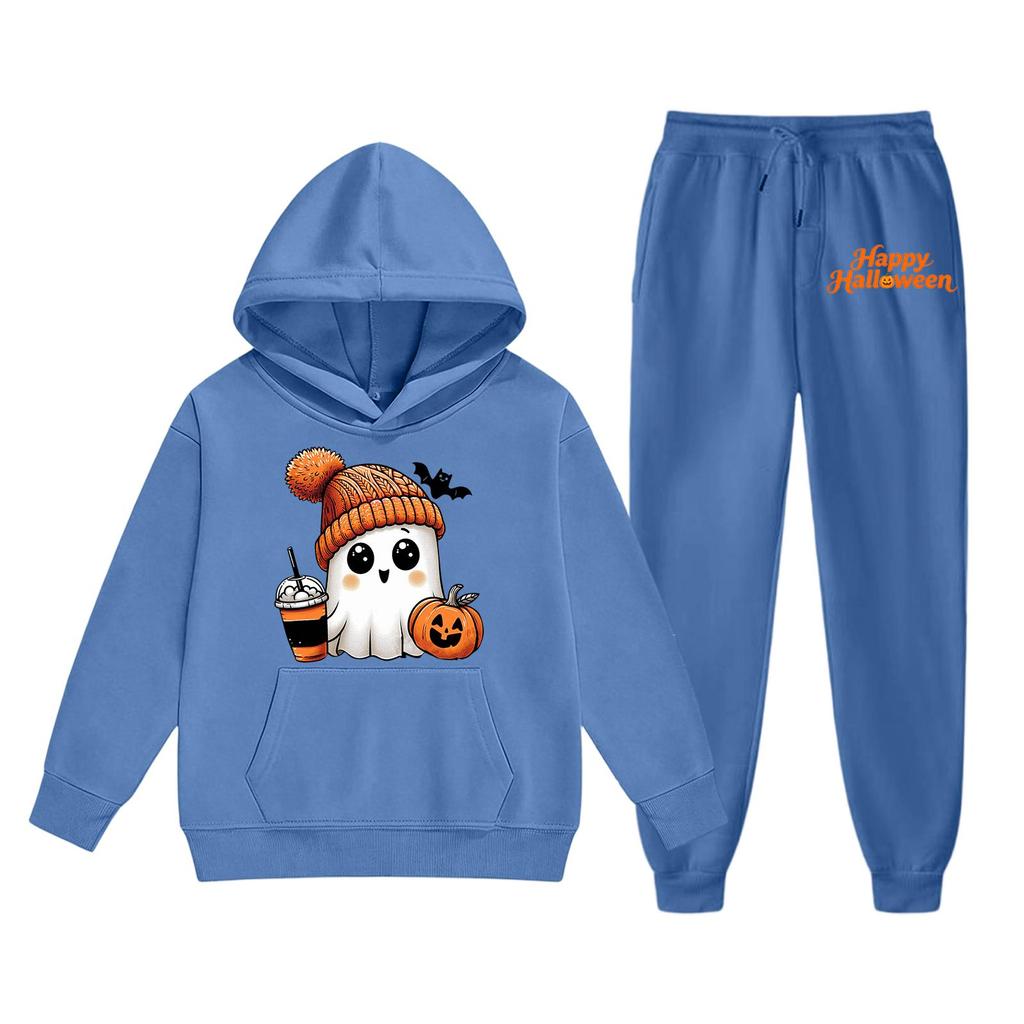 Kids Halloween Hoodie and Pants Set Long Sleeve Pullover with Fun Print Casual Outfit for Boys Girls