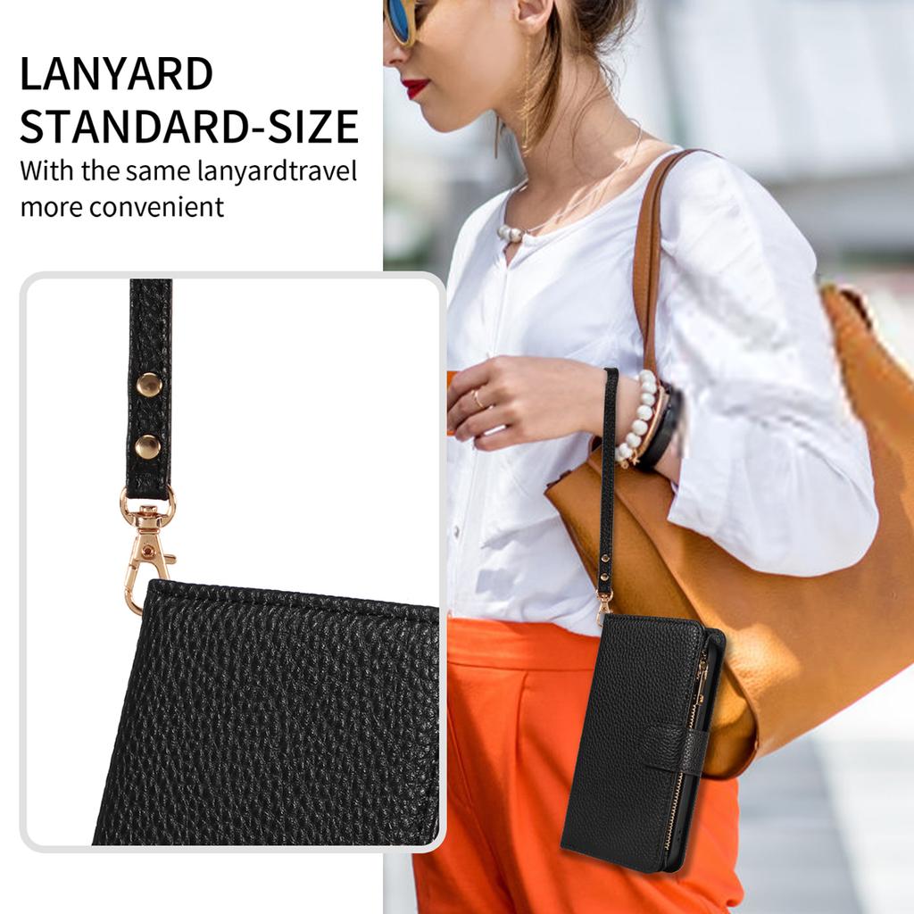 Artificial Leather Zipper Lychee Pattern Phone Case for Iphone16 15 14 Pro Max Plus 13 1211Pro Mini 7 8 XS Clamshell Wallet Case