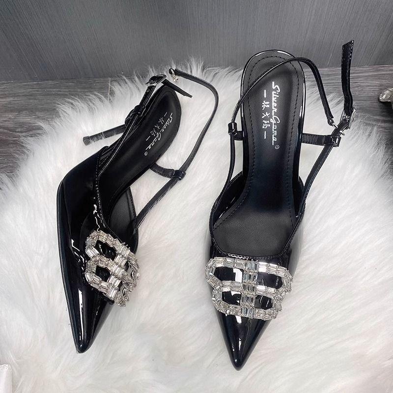 Korean version with summer non-slip shoes pointed outer wear B buckle one-word versatile single shoes stiletto high heels women's shallow mouth 