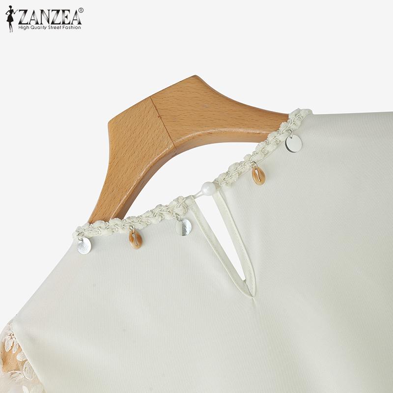 ZANZEA Women Summer Casual Hollow Lace Patchwork Short Sleeve Blouse
