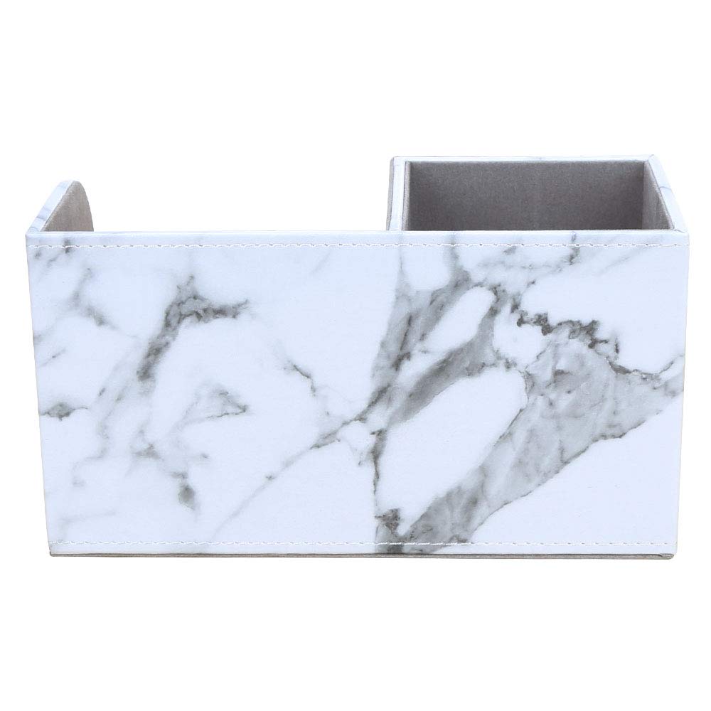 KINGFOM PU Leather Desk Stationery Organizer with Storage and Remote Control Holder Gray Marble Box, Pen/Pencil Stand, (Small, Pattern)
