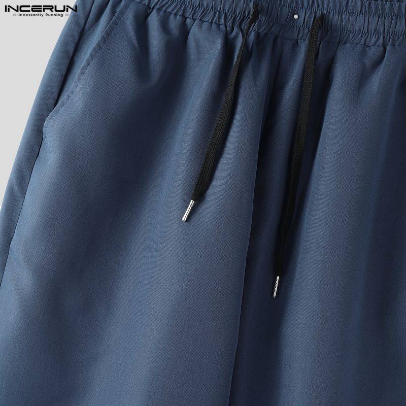 INCERUN Two Pieces Men Lapel Short Sleeve Cropped T-shirts Long Pants Sets Suits