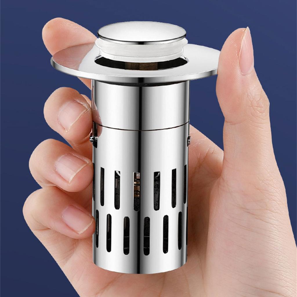 Koupelnová zátka umyvadla Pop-up sítko odtoku s vyjímatelným ocelovým košíkem Lapač vlasů Jednoduchá instalace pro domácnost