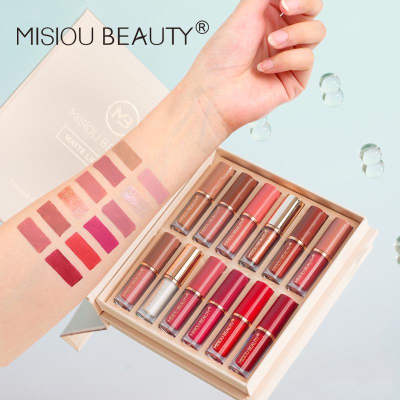 

Набор из 12 водостойких матовых и мерцающих блесков для губ: Нелипкий, Невыцветающий, Несушащий