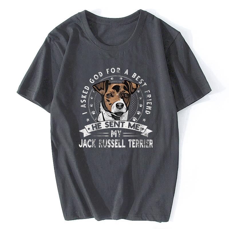 Grunge Style Jack Russell Terrier T-Shirt Herren Kurzarm Lässig Hunde-Freund T-Shirt Distressed Print Baumwoll-Tee Harajuku Geschenk
