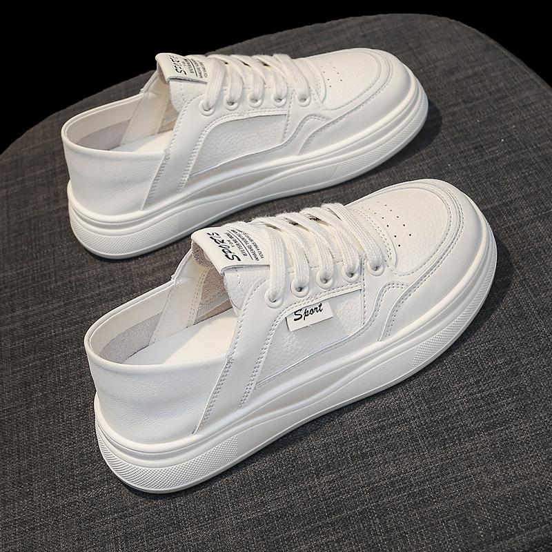 Leather little white shoes women's 2025 new popular autumn versatile flat two wear student non-slip sports board shoes women