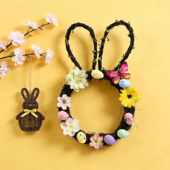 Yousheng Rabbit Garland Easy To Hang Bunny Themed Easter Wreath Spring Holiday Decoration Front Door Window Wall Porch Indoor Outdoor Easter Party