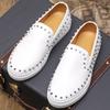 Fashion Trend New Men's Charm White Punk Rivet Leather Leisure Shoes Male Rock Thick Bottom Slip On Loafter Zapatos Hombre