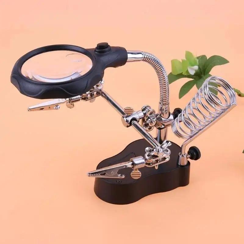 

New Desktop Magnifier Welding Magnifying Glass LED Holder Soldering Repair Tool Loupe Third Hand For Soldering Inspection Mirror