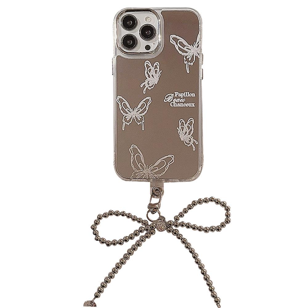 Mirror Applicable Apple 15pro Mobile Phone Case Max High End Butterfly IPhone 16 Temperament 13 Anti Fall 11 Hanging Chain