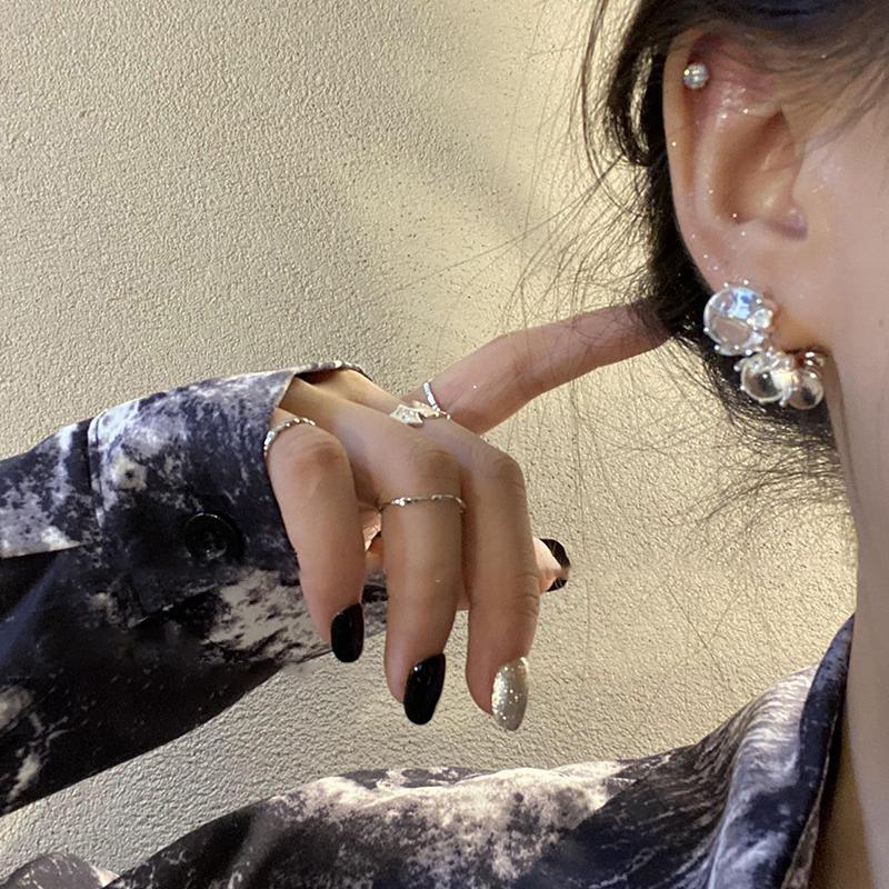 1Pair Unique Transparent Round Balls Beaded Stud Earrings For Women Girls  Trend Earrings Jewelry Accessories Gifts