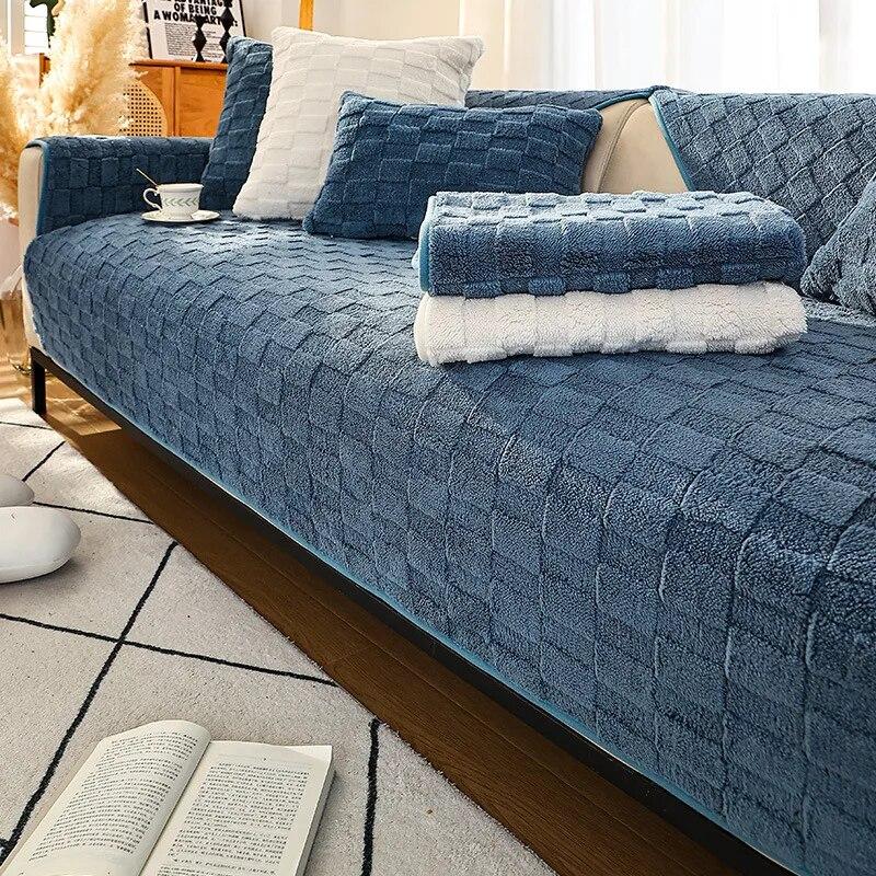 

Сплошной цвет, клетчатый чехол для дивана, чехол для дивана для гостиной, тканевое полотенце, простой современный зимний плюшевый утолщенный, нескользящий, теплый 70x70cm 1pc