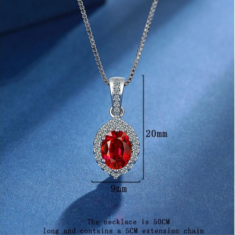 925 Sterling Silver Vintage Diamond Red Zircon Necklace Earrings Ring Set Birthday Anniversary Wedding Party Set Gift