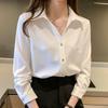 Women's V-neck Professional White Shirt - Long Sleeve, Spring/Autumn Wear.