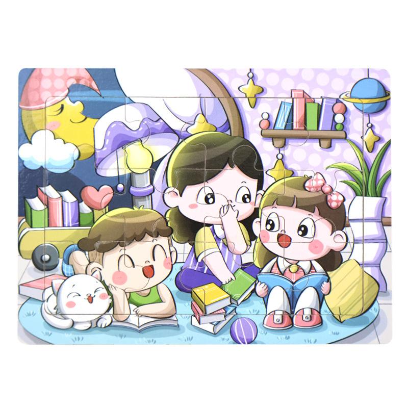 12 Wooden Puzzles, Educational Toys for Children, Early Education Cartoons, Animals, Traffic Cognition, Flat Wooden Puzzles