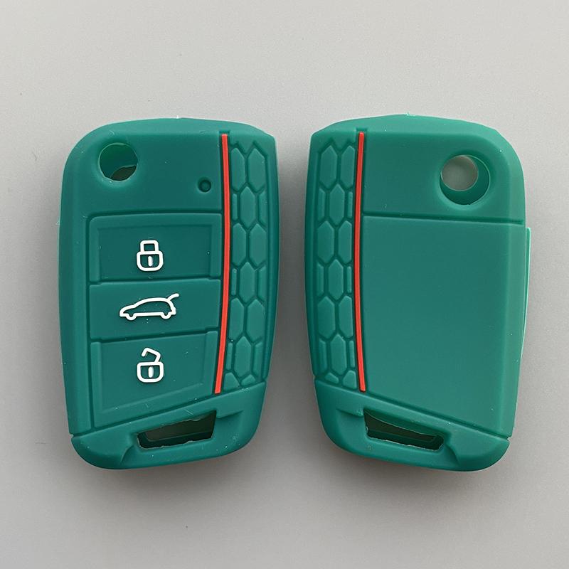 

Silica Gel Car Key Case Cover for Volkswagen Vw Golf 7 Mk7 Seat Ibiza Leon FR 2 Altea Aztec for Skoda Octavia 3 Button Key темно-зеленого